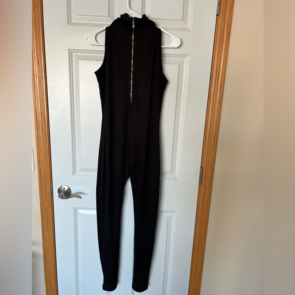 Sleeveless Black Zip-Front Hooded Jumpsuit